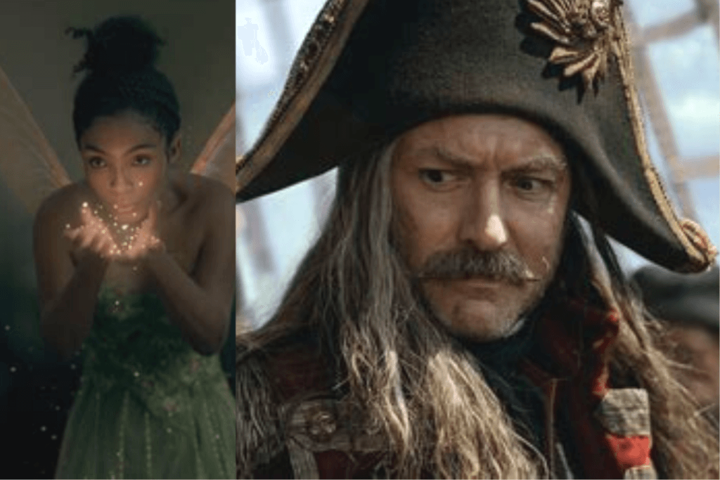 Capitaine Crochet et la fée Clochette dans le film Peter Pan et Wendy